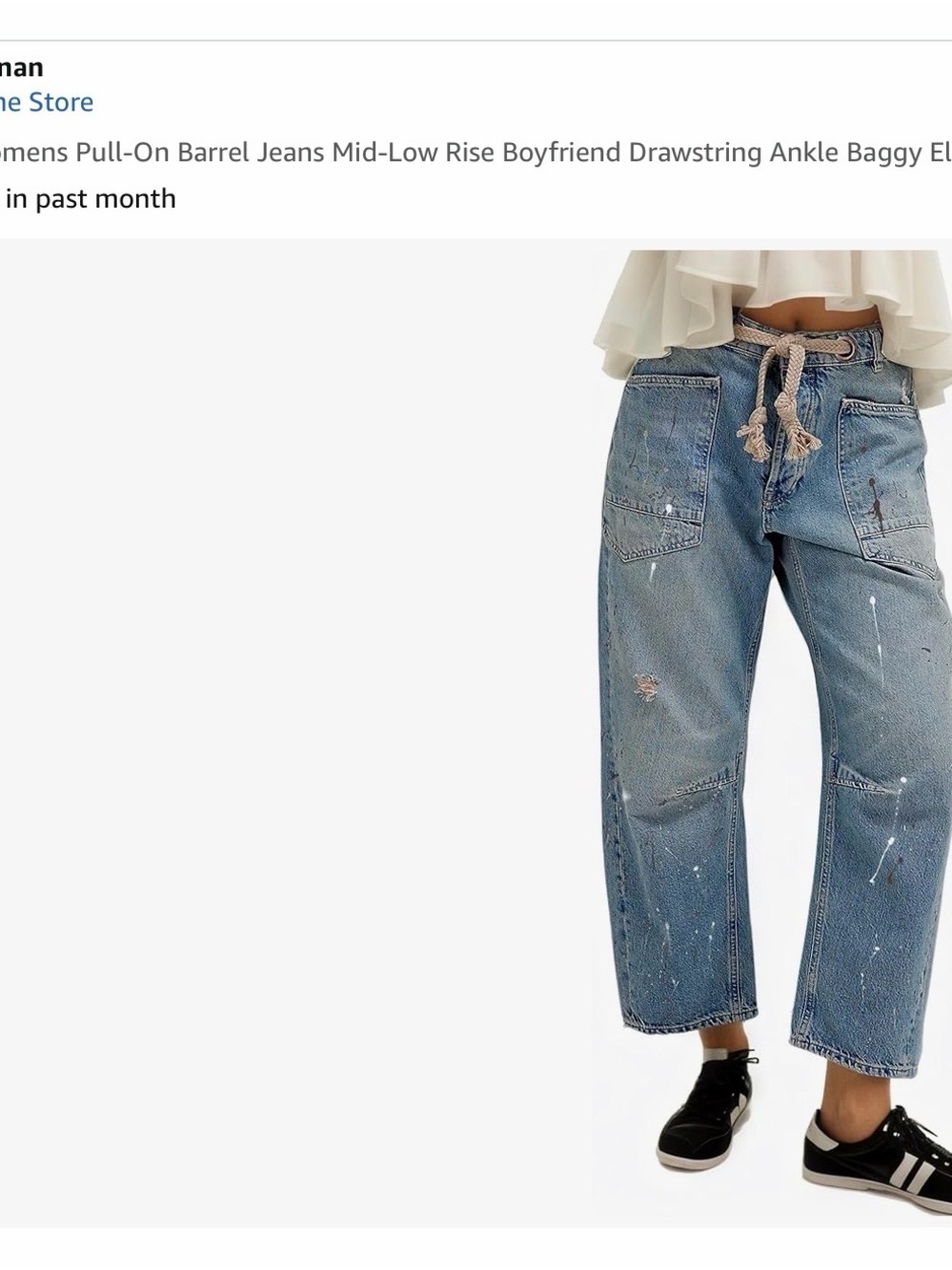 Women's Light Blue Distressed Boyfriend Jeans with Drawstring Waist